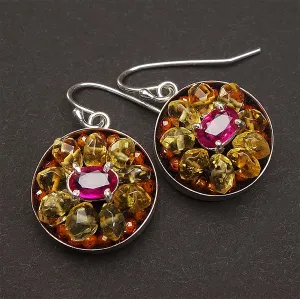 Joyful: ruby, citrine, carnelian mosaic earring