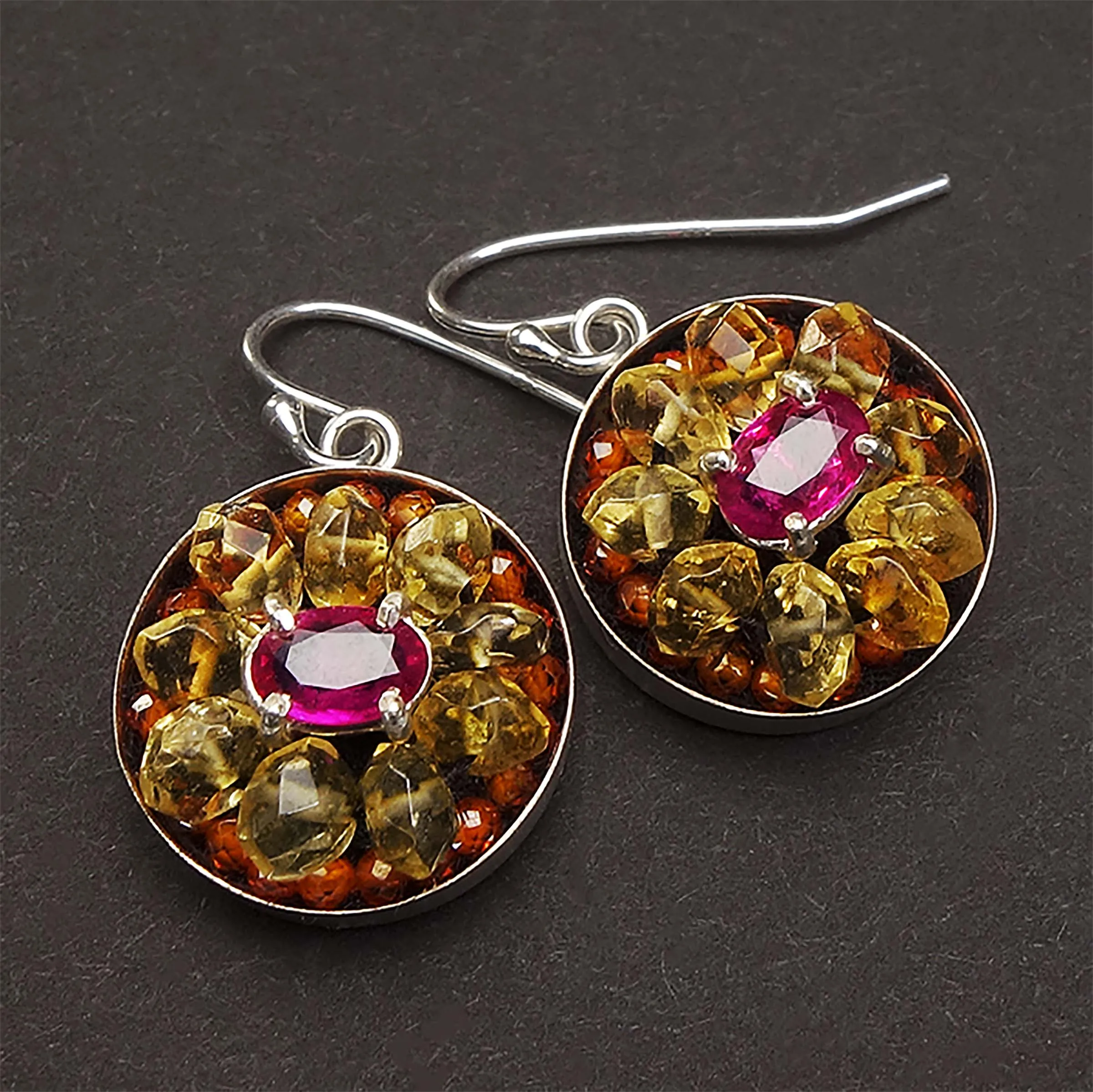Joyful: ruby, citrine, carnelian mosaic earring