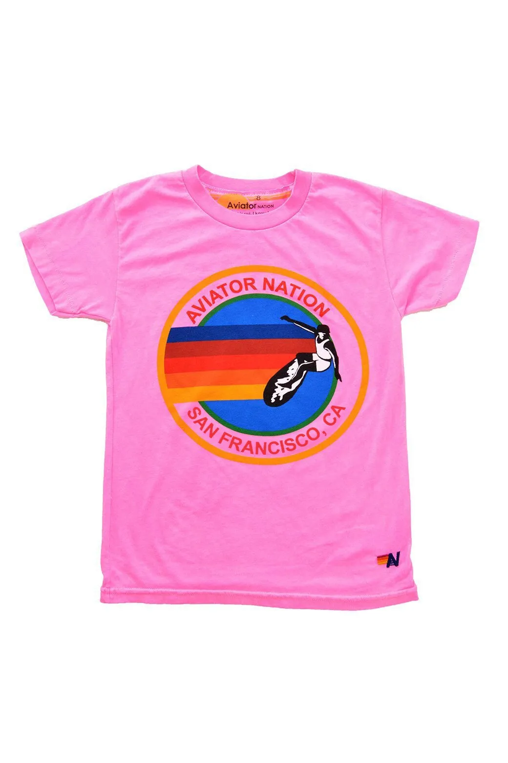 KIDS AVIATOR NATION SAN FRANCISCO CREW TEE - NEON PINK