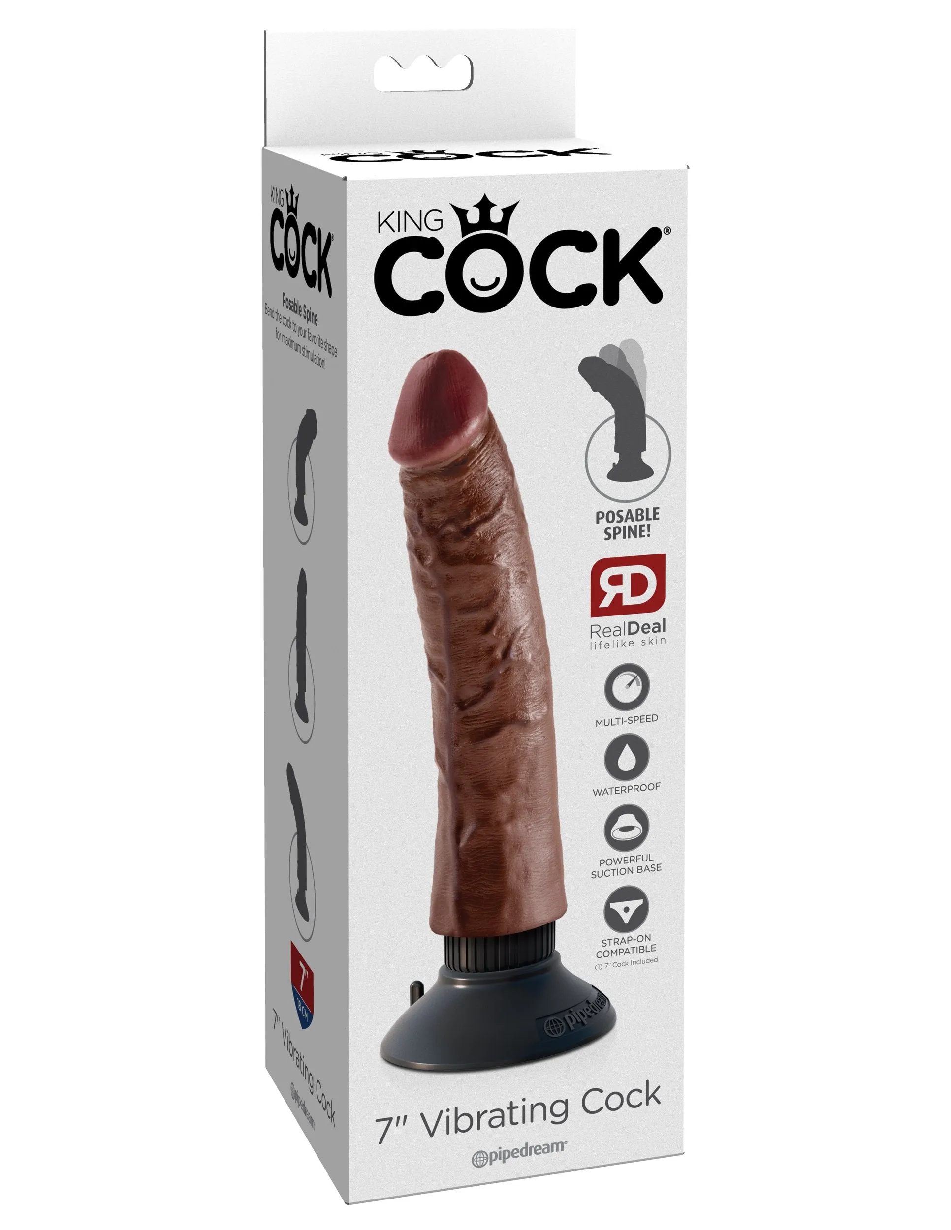 King Cock 7" Vibrating Cock - Brown