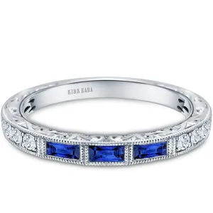 Kirk Kara "Charlotte"  Three Blue Sapphire Baguette Cut Wedding Band