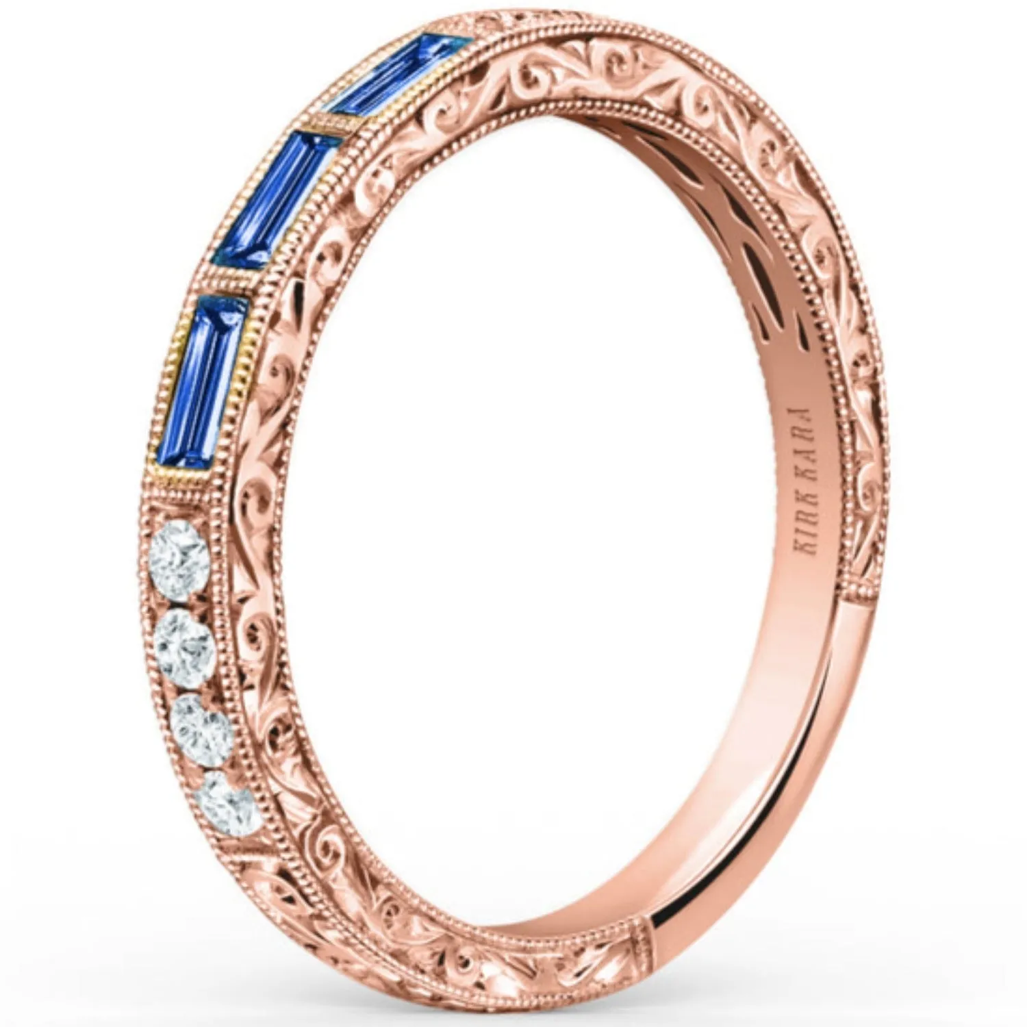 Kirk Kara "Charlotte"  Three Blue Sapphire Baguette Cut Wedding Band