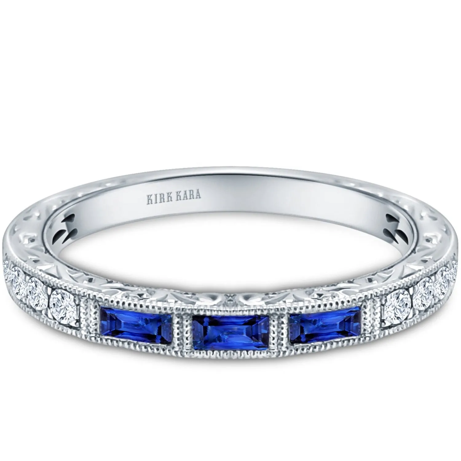 Kirk Kara "Charlotte"  Three Blue Sapphire Baguette Cut Wedding Band