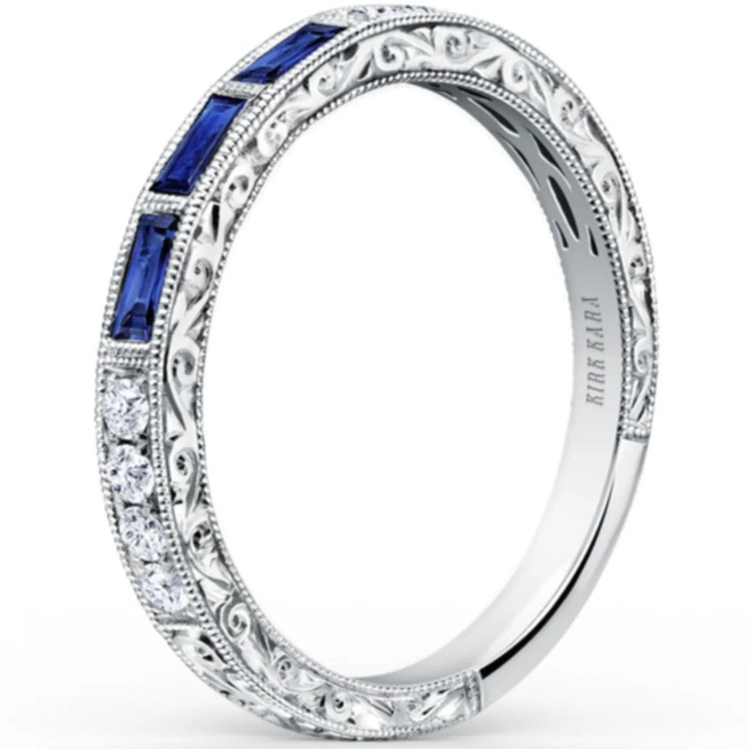 Kirk Kara "Charlotte"  Three Blue Sapphire Baguette Cut Wedding Band