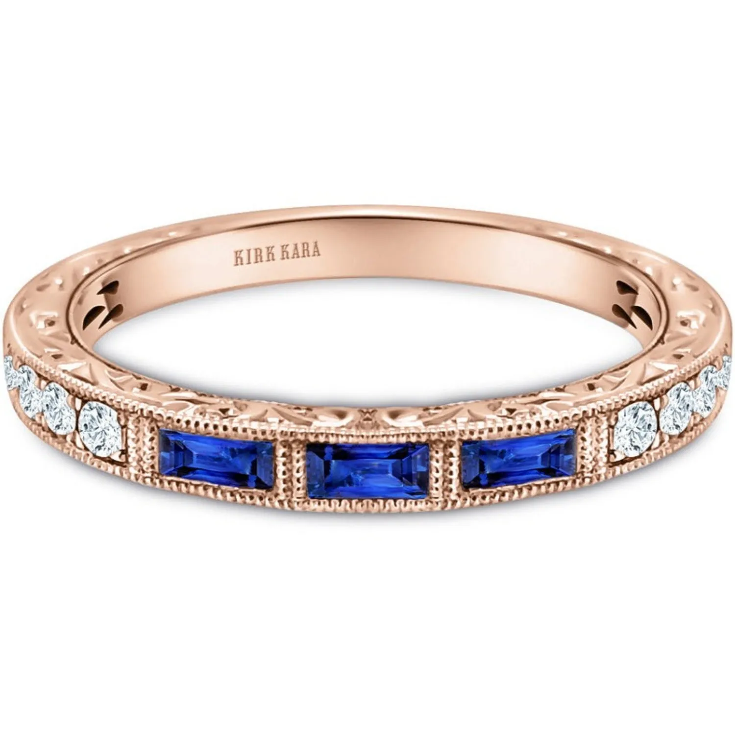 Kirk Kara "Charlotte"  Three Blue Sapphire Baguette Cut Wedding Band