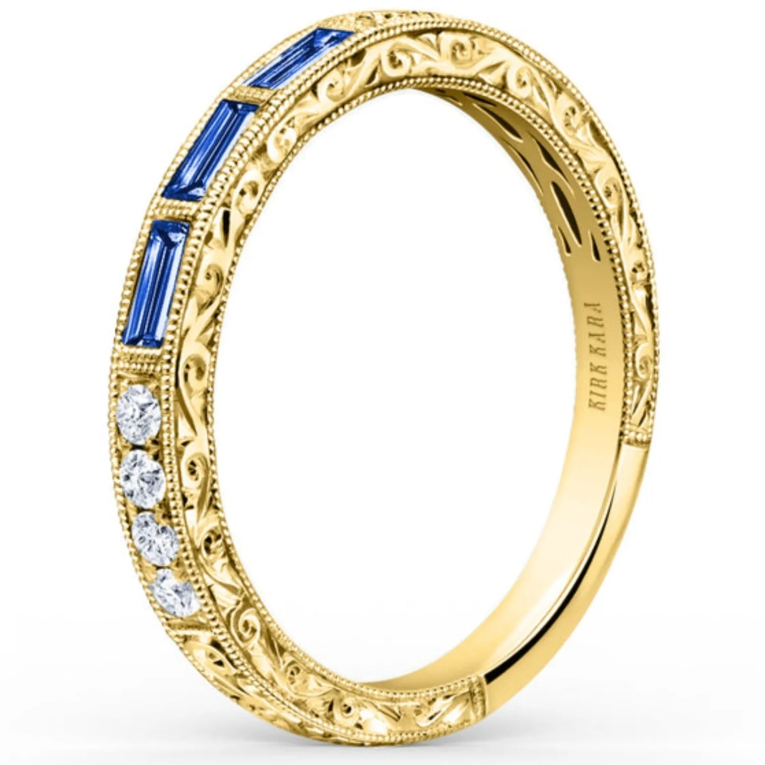 Kirk Kara "Charlotte"  Three Blue Sapphire Baguette Cut Wedding Band