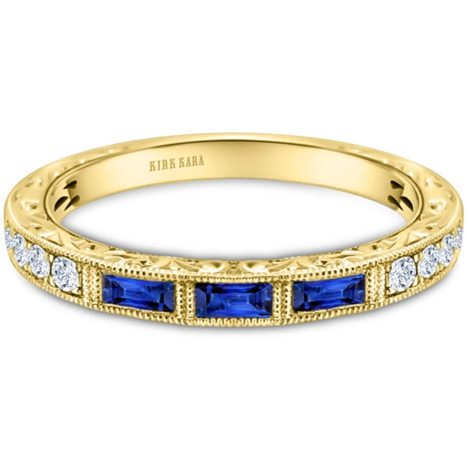 Kirk Kara "Charlotte"  Three Blue Sapphire Baguette Cut Wedding Band