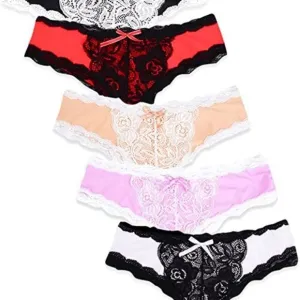 KUKOME Women's Lace Underwear Birefs Soft Hipster Panties Comfort Bikini