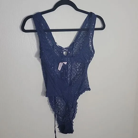 Lace-Up Blue Bodysuit