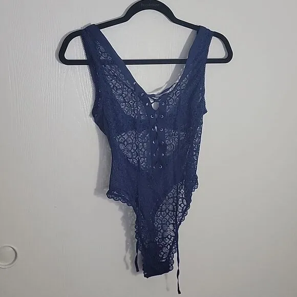 Lace-Up Blue Bodysuit