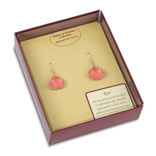 Lacquer Dipped 24k Gold Trim Pink Rose Petal Dangle Earrings
