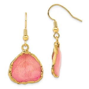 Lacquer Dipped 24k Gold Trim Pink Rose Petal Dangle Earrings