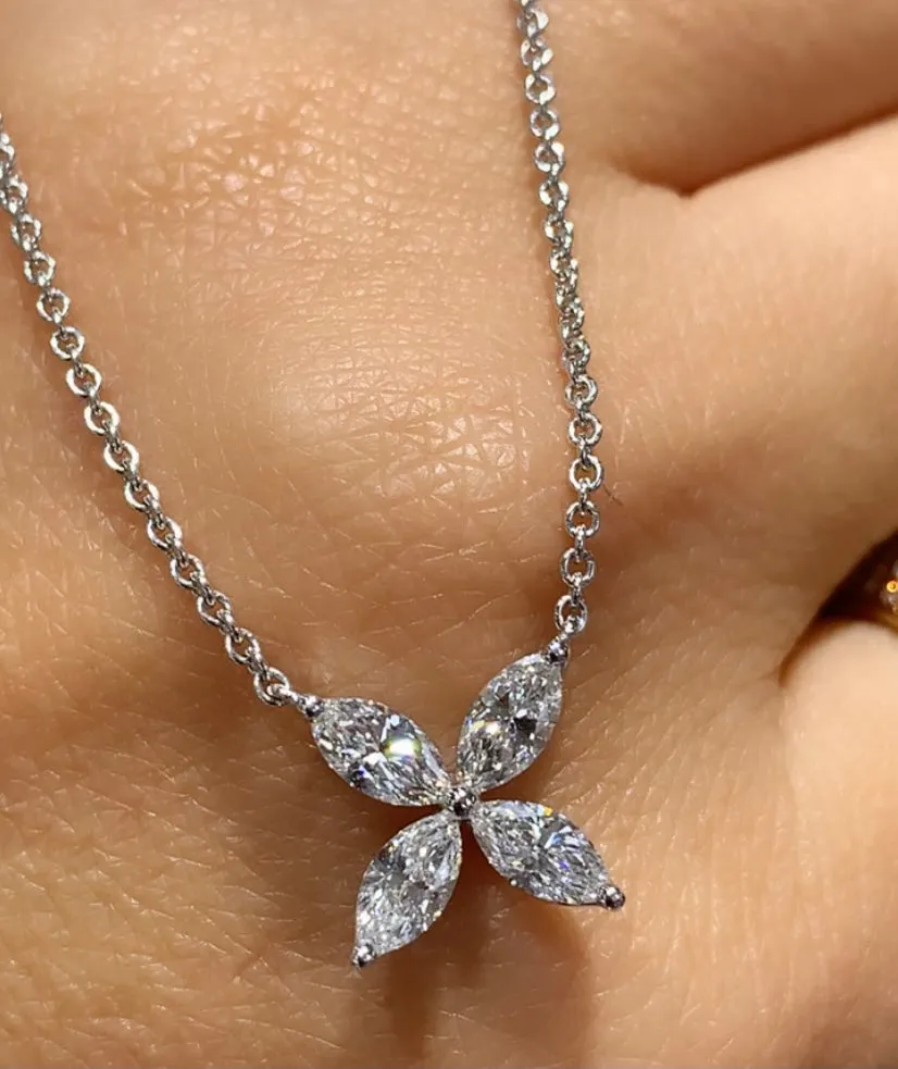 Ladies Diamond 0.79ct tw Flower Shape Marquise Pendant Necklace