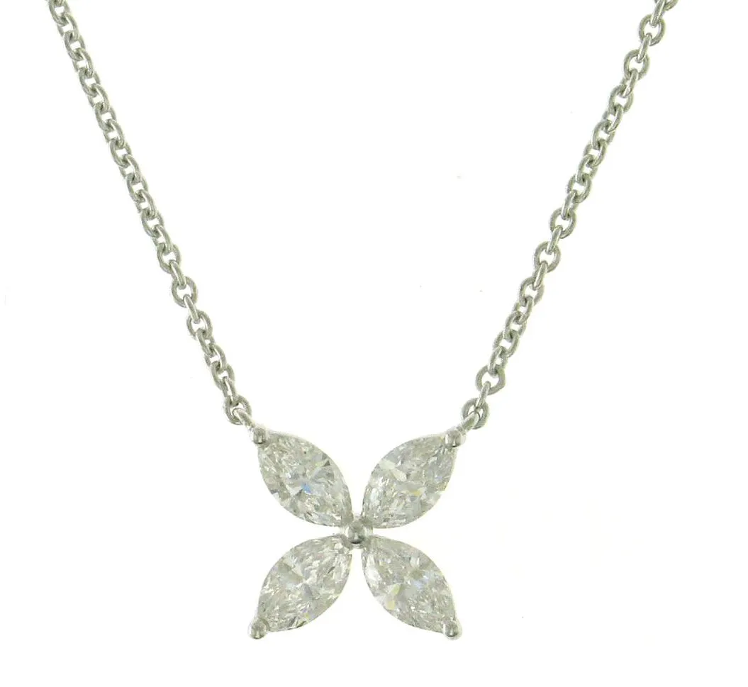 Ladies Diamond 0.79ct tw Flower Shape Marquise Pendant Necklace