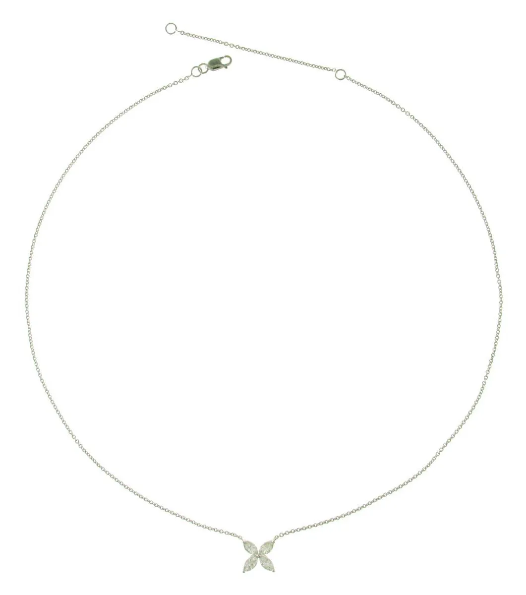 Ladies Diamond 0.79ct tw Flower Shape Marquise Pendant Necklace