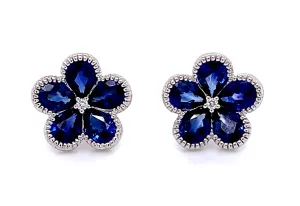 Ladies Sapphire Flower Shape Stud Earrings