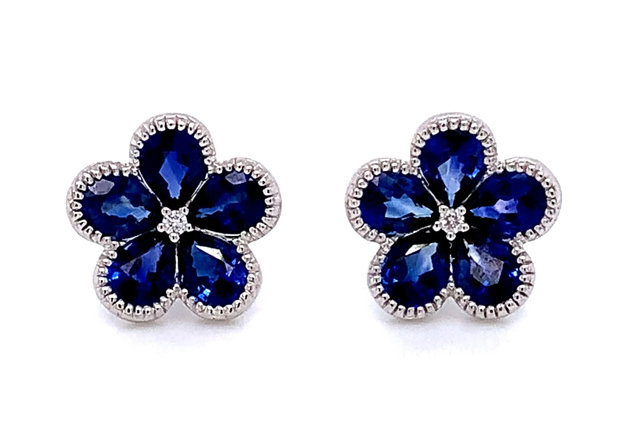 Ladies Sapphire Flower Shape Stud Earrings
