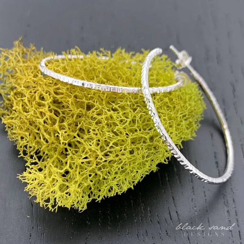 Large Sterling Silver Textured Hoop Post Earrings