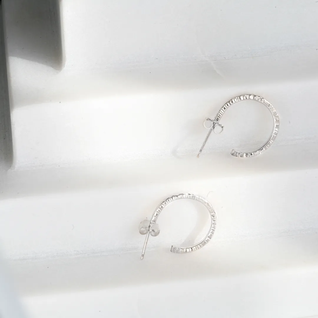 Large Sterling Silver Textured Hoop Post Earrings