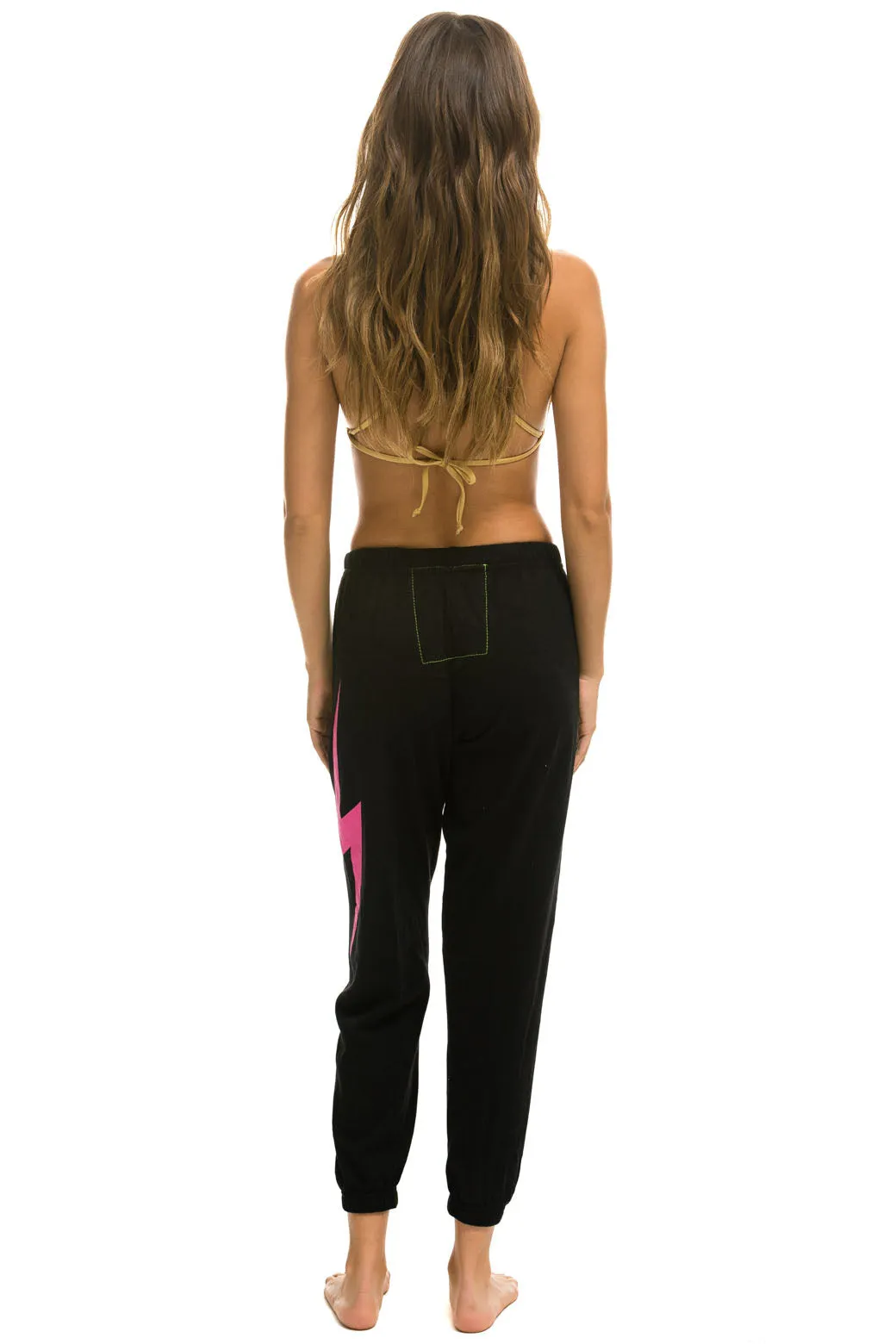 LIGHT WEIGHT BOLT SWEATPANTS - BLACK // NEON PINK