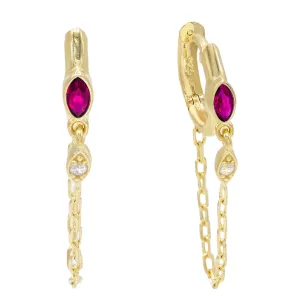 Marquise Stone Chain Huggie Earring