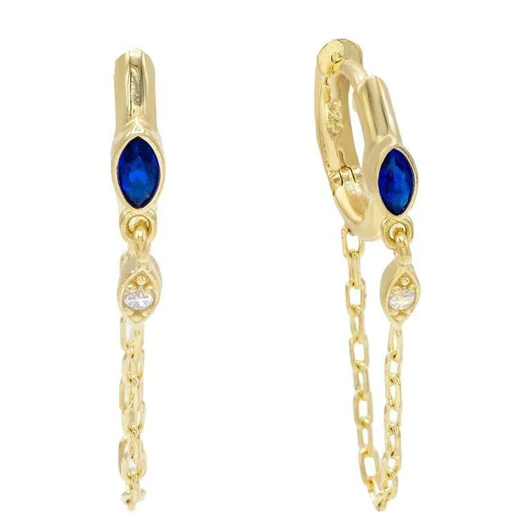 Marquise Stone Chain Huggie Earring