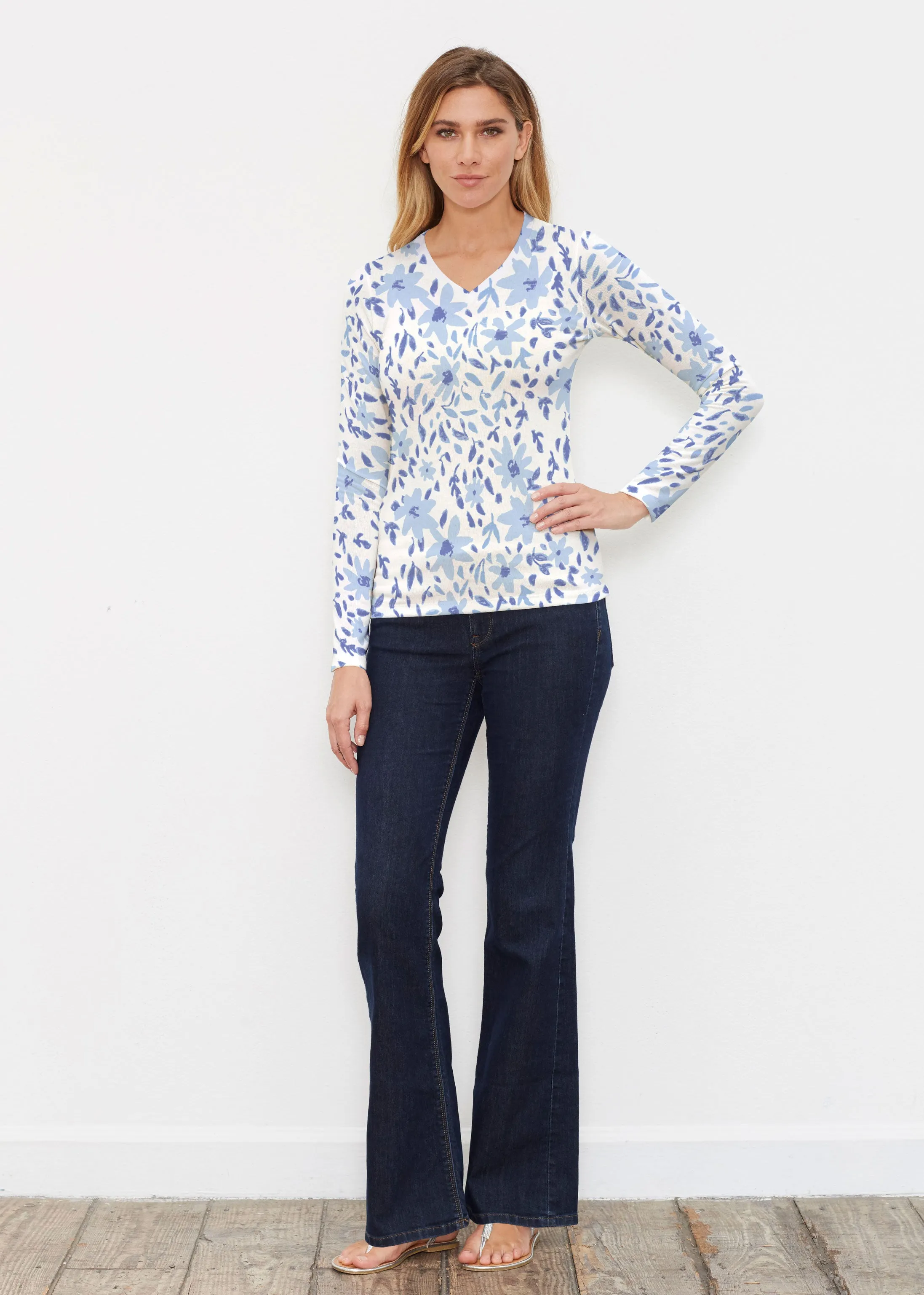 May Flowers (8027) ~ Butterknit Long Sleeve V-Neck Top