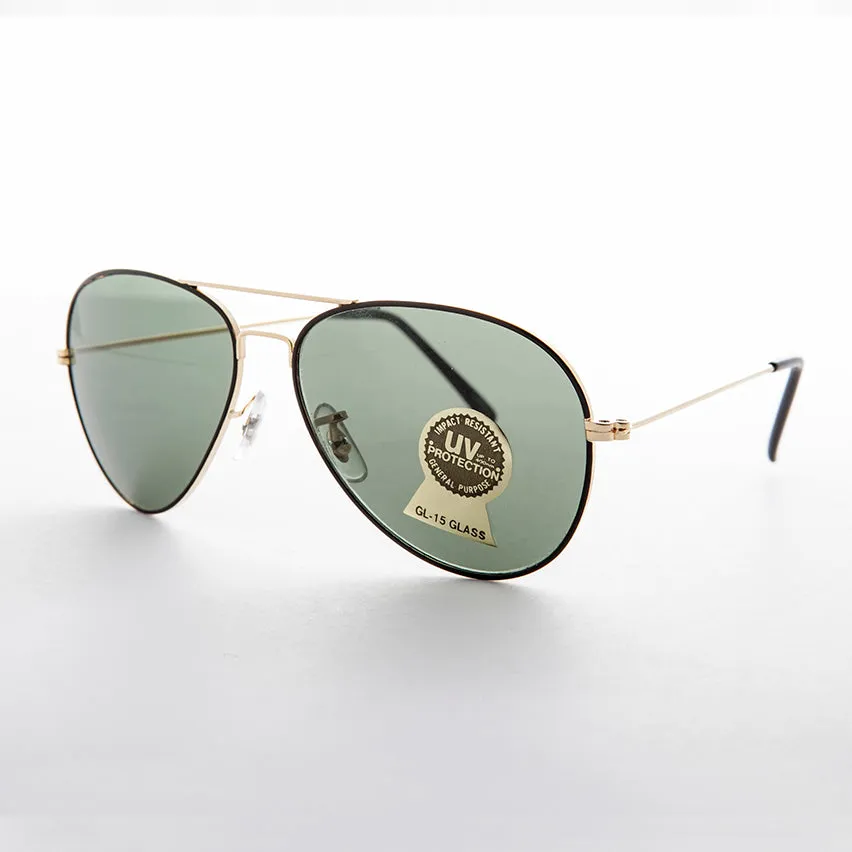 Metal Aviator Vintage Sunglass with Teardrop Glass Lens - Goose