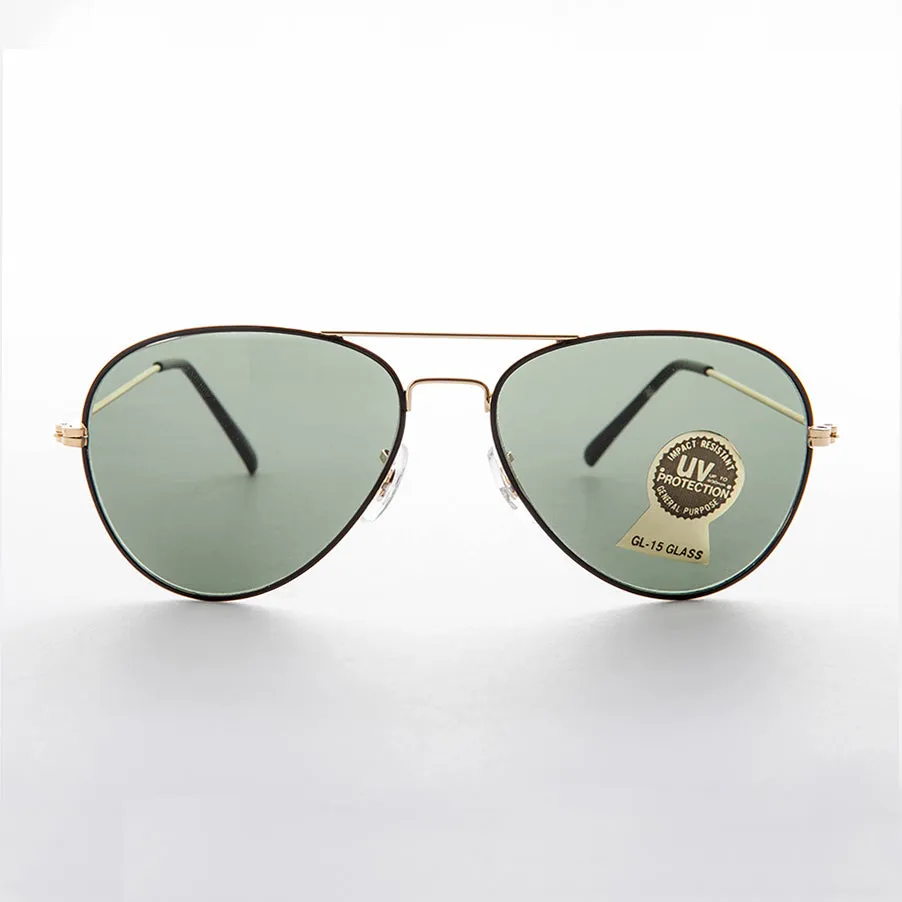 Metal Aviator Vintage Sunglass with Teardrop Glass Lens - Goose
