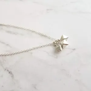 Minimalist Geometric Necklace - silver tiny double pyramid spear charm trio - small octahedron diamond shape charm dangle pendant jewelry