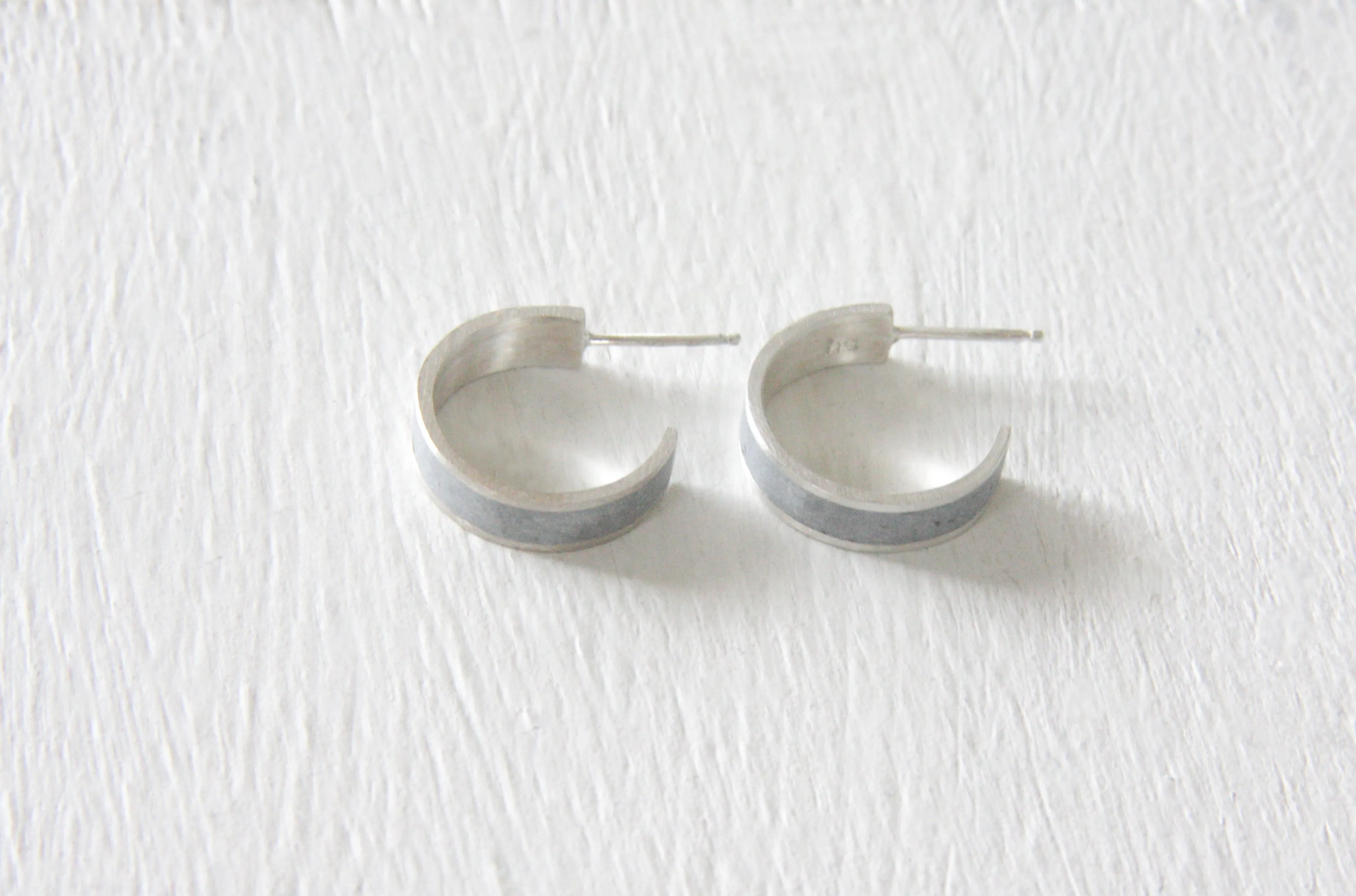 Minimalist Gold & Concrete Hoop Earrings - Size S