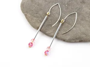 Minimalist Pink Crystal and Sterling Silver Dangle Earrings