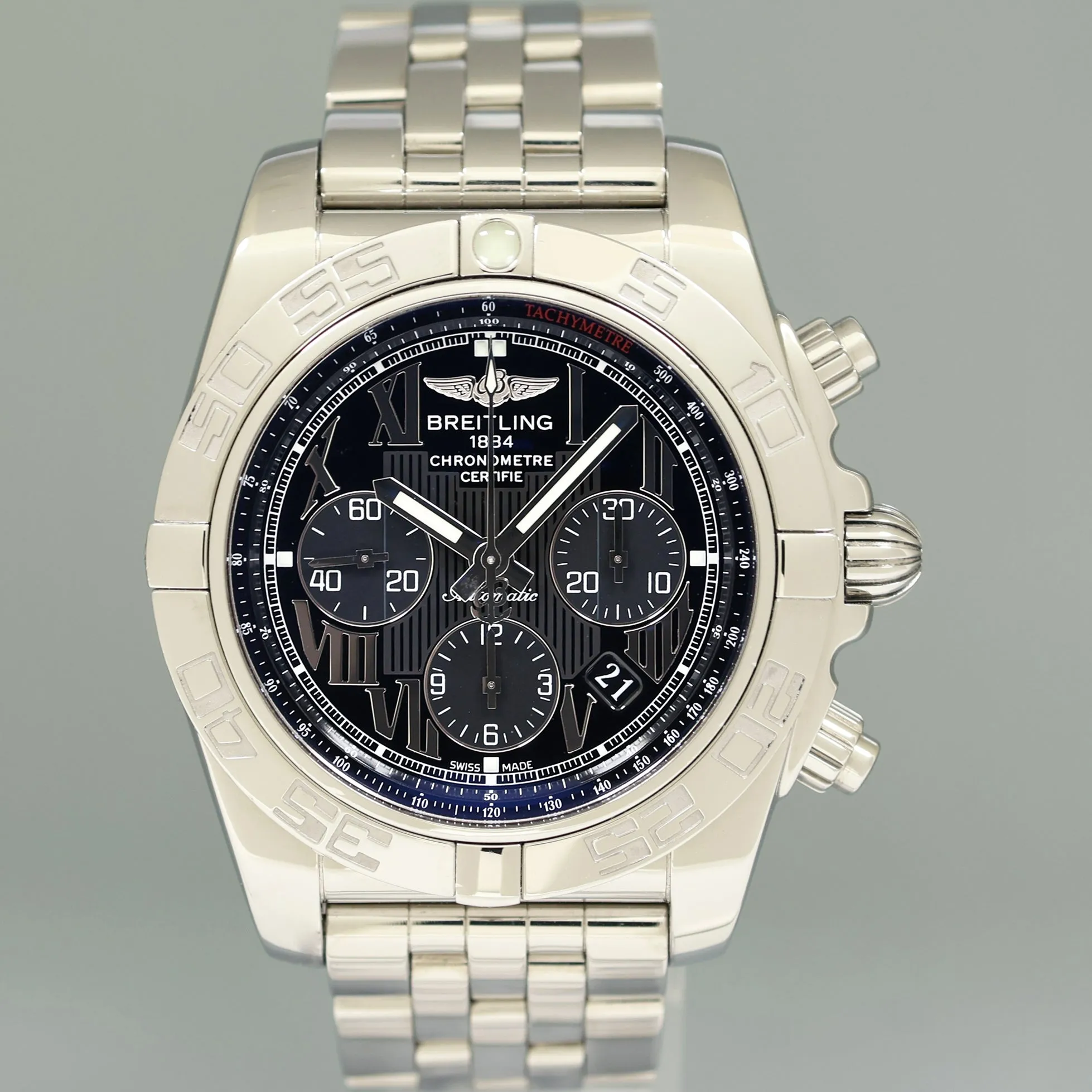 MINT Breitling Chronomat 44 AB0110 Steel Blue Dial Chronograph Watch Box