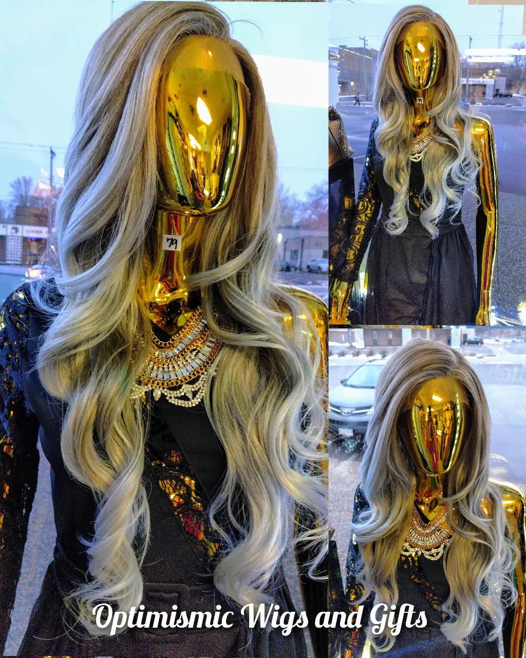 Misty Gray balayage HD 13x6 Lace Front Wig C part 26inch synthetic Body Wave wigs $79 Optimismic Wigs and Gifts St Paul