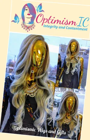 Misty Gray balayage HD 13x6 Lace Front Wig C part 26inch synthetic Body Wave wigs $79 Optimismic Wigs and Gifts St Paul