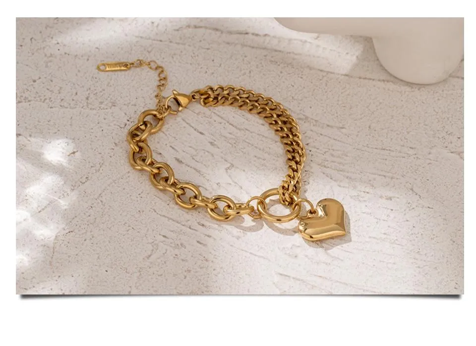 Mixed Chain Heart Charm Bracelet