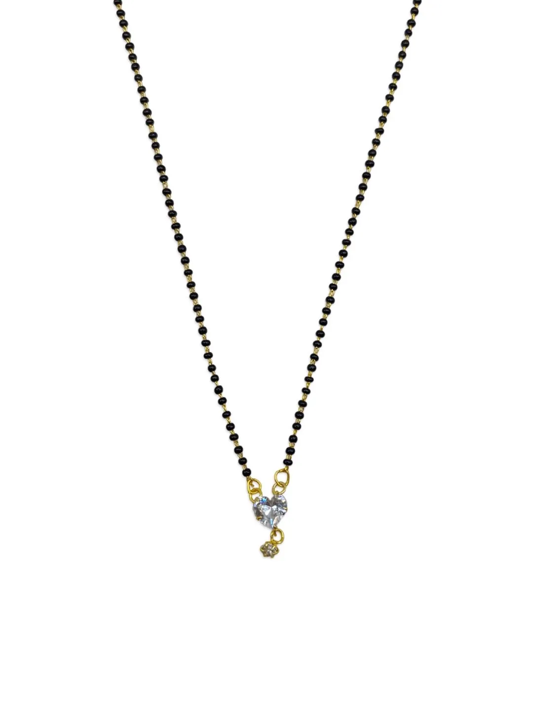 Modern Simple Trendy Short Mangalsutra Designs American Single Diamond Heart Shape Pendant Black Beads Chain