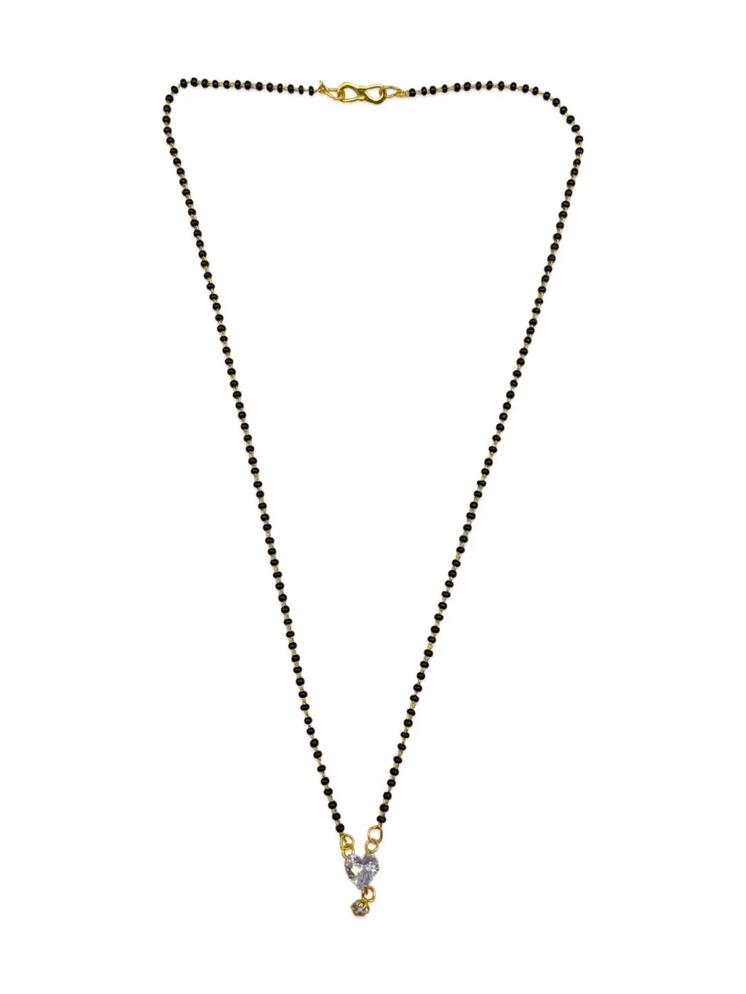 Modern Simple Trendy Short Mangalsutra Designs American Single Diamond Heart Shape Pendant Black Beads Chain