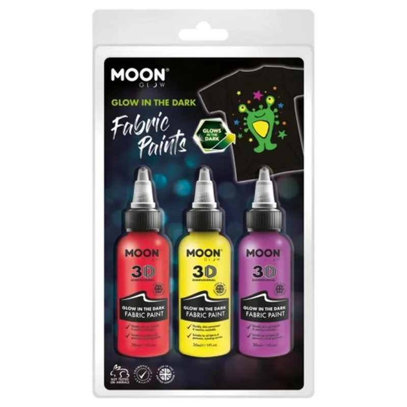 Moon Glow Glow In The Dark Fabric Paint, Red, Yellow, Purple
