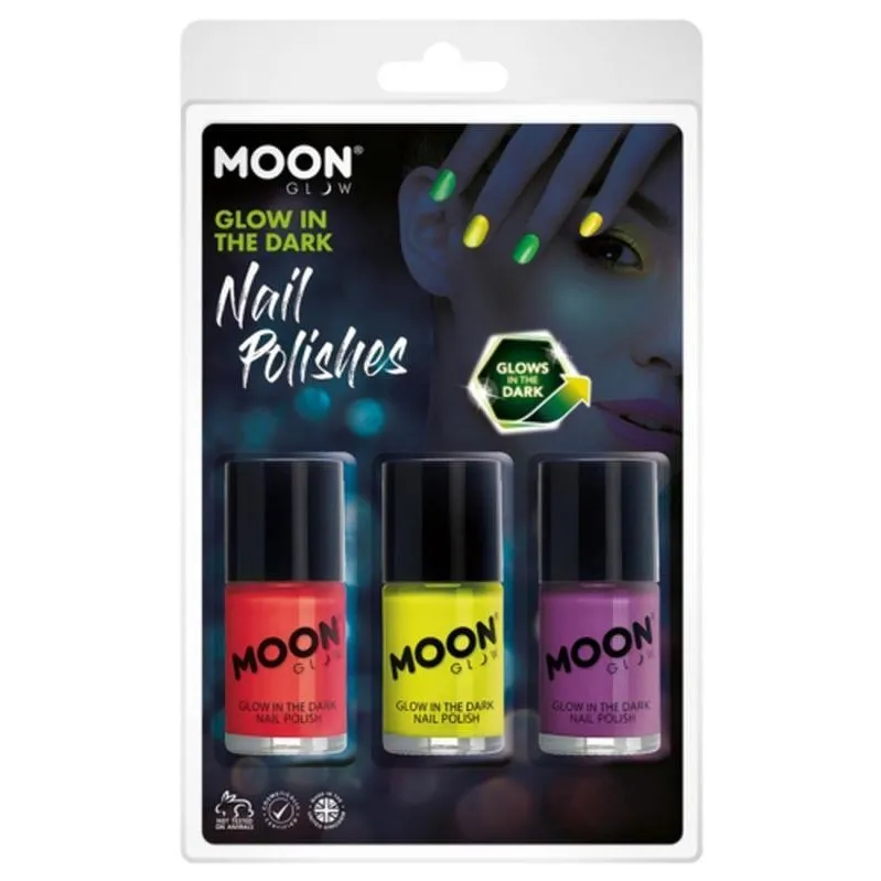 Moon Glow Glow In The Dark Nail Polish, Red, Yellow, Purple