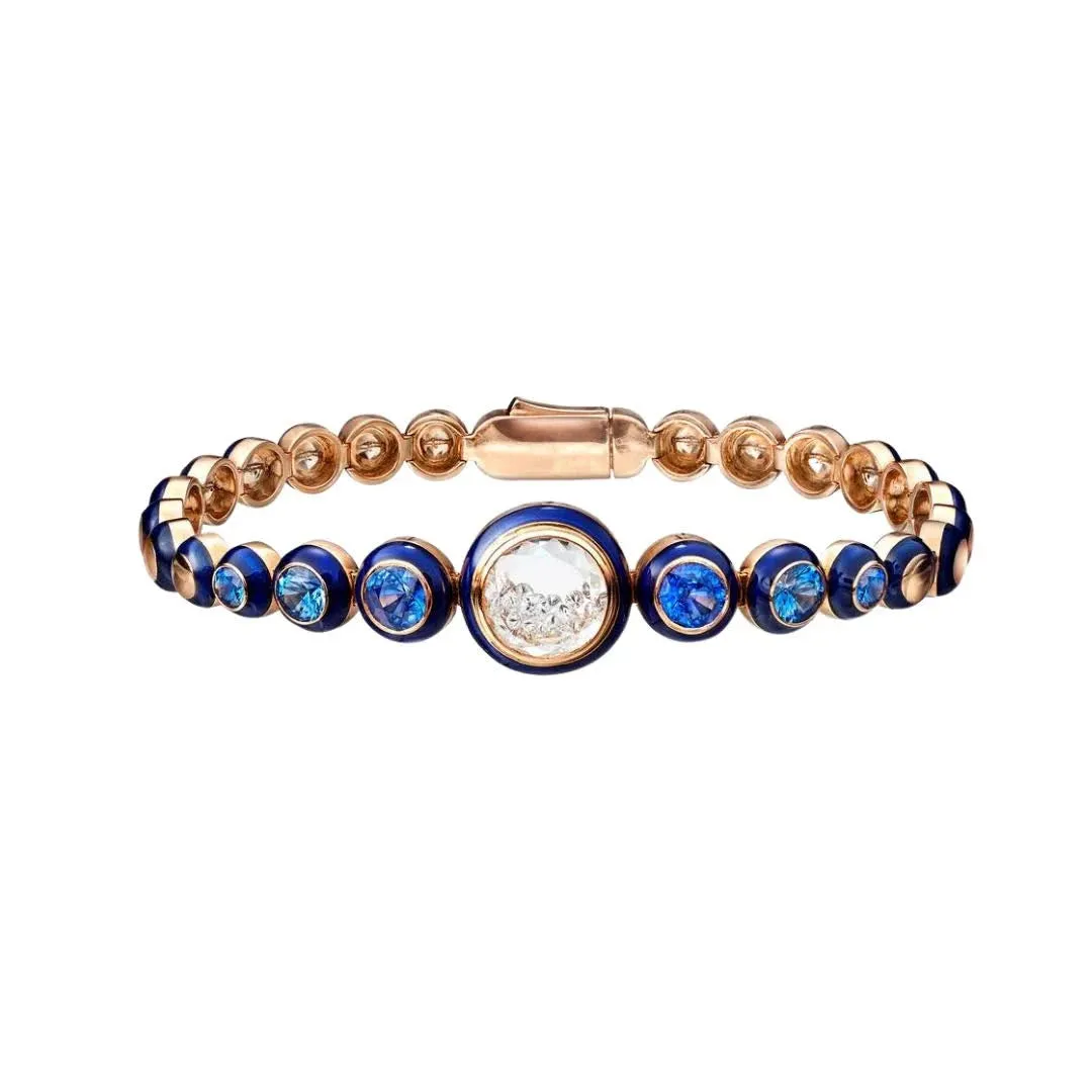 Moritz Glik Blue Sapphire & Enamel Diamond Shaker Tennis Bracelet