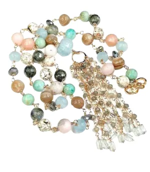 Multi-stone Long Tassel Rose Gold Necklace