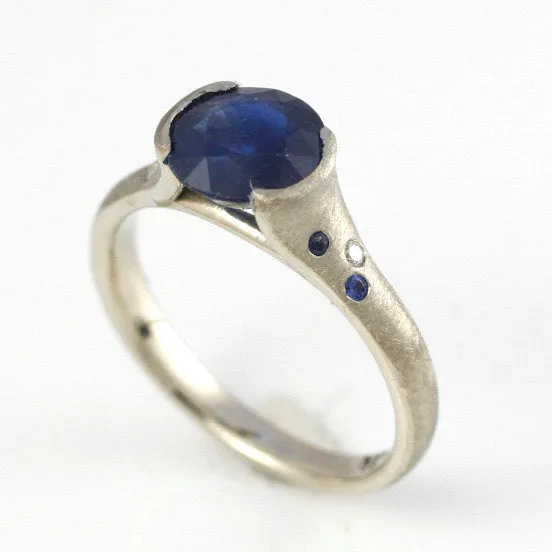 Natural Sapphire Engagement Ring in 14k white gold