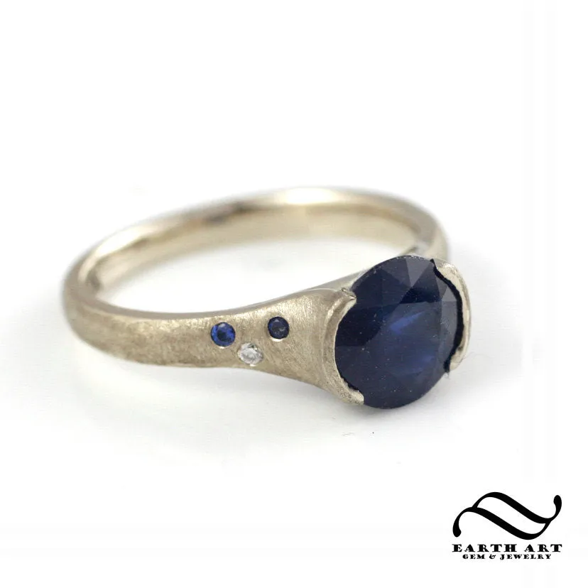 Natural Sapphire Engagement Ring in 14k white gold