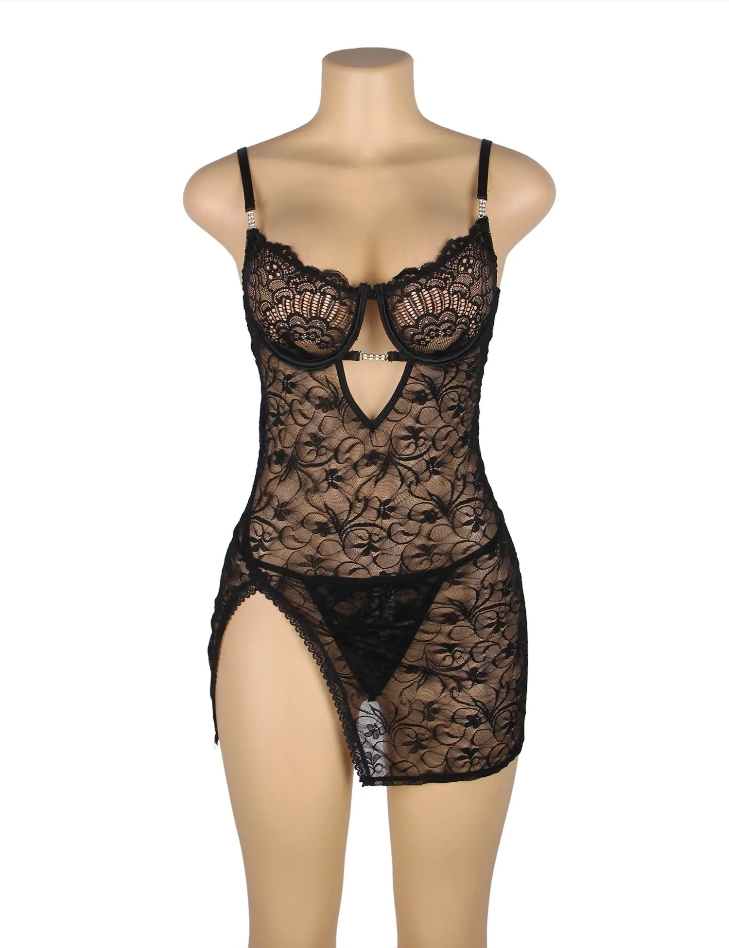 New Plus Size Red & Black Lace With Underwire Adjustable Straps Babydoll