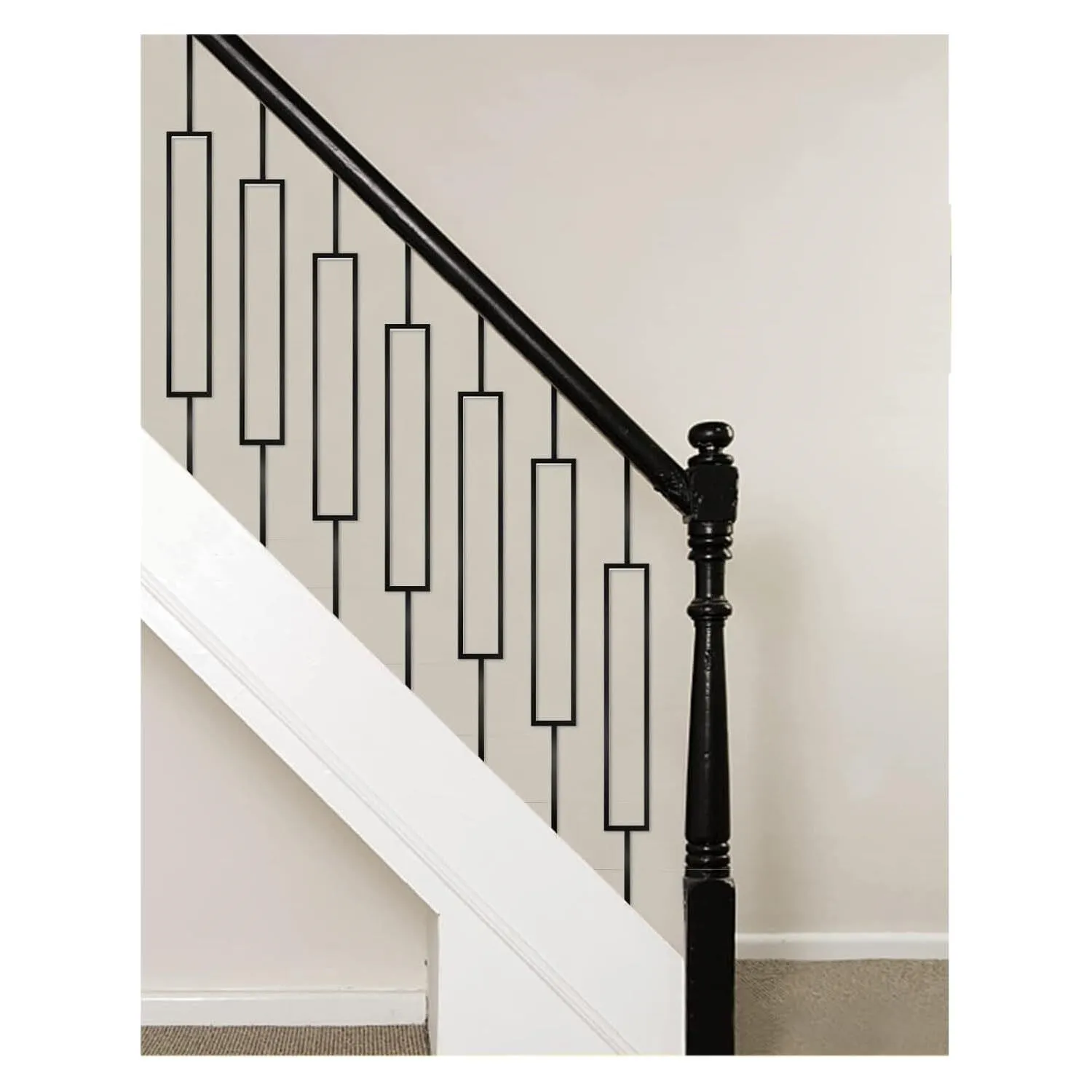 New Retails $150  TOUCAN Staircase Iron Balusters (Box of 10) Stair Parts 1/2" Square Metal Balusters - Hollow Single Large Rectangle Staircase Spindles (Real Satin Black)