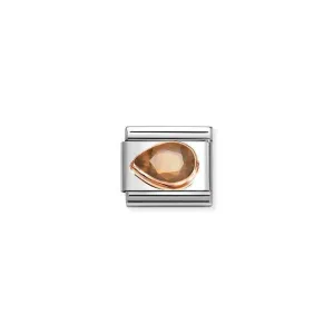 Nomination Composable Link Drop, Left, Faceted Smokey Cubic Zirconia, 9K Rose Gold