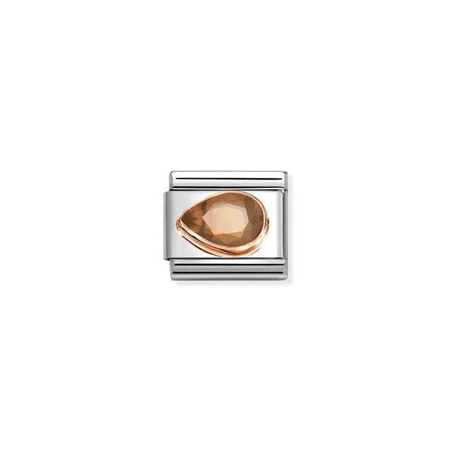 Nomination Composable Link Drop, Left, Faceted Smokey Cubic Zirconia, 9K Rose Gold