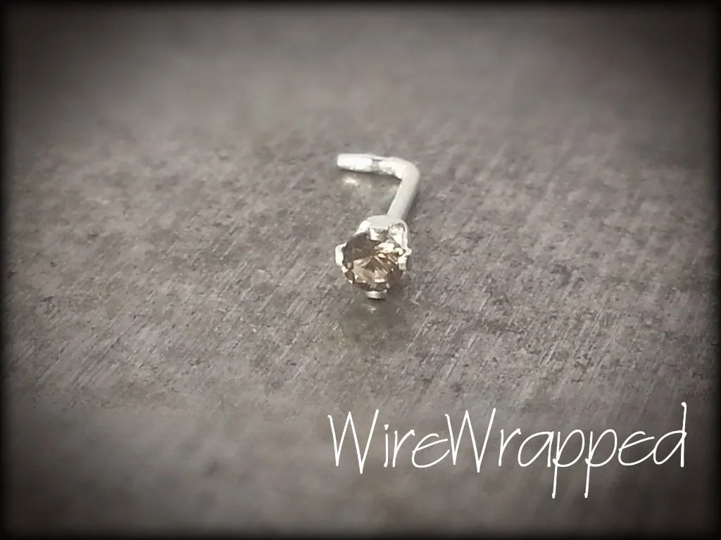 Nose Stud - Real SMOKY QUARTZ - 2mm AA-Grade Genuine Facetted Stone Sterling Silver, Solid Gold, Gold Fill, Helix, Tragus, Cartilage