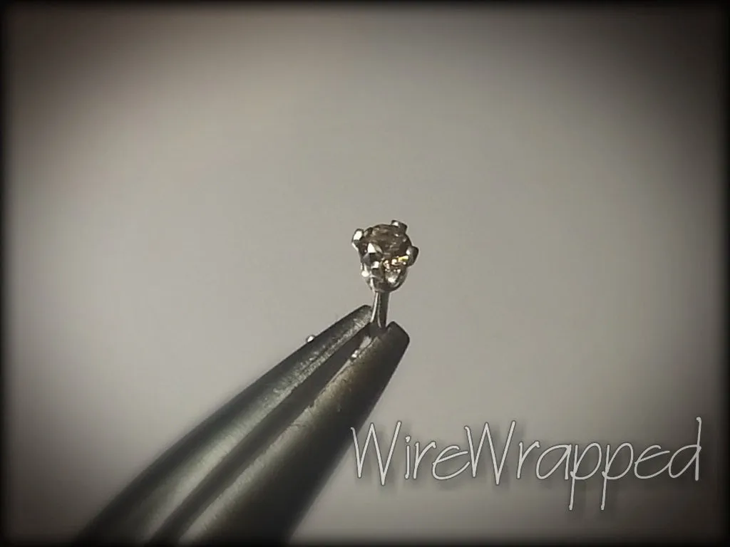 Nose Stud - Real SMOKY QUARTZ - 2mm AA-Grade Genuine Facetted Stone Sterling Silver, Solid Gold, Gold Fill, Helix, Tragus, Cartilage